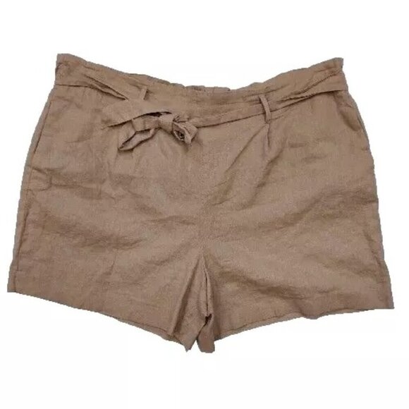Bar III Women's High Rise Linen Tie-Waist Shorts Tan Brown Barley Field Size XXL - Picture 1 of 9